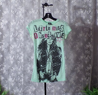 #ad Ashlee Simpson T Shirt Vintage 2000s Y2K TRL Wet Seal Green Black Pop Punk S M $19.50