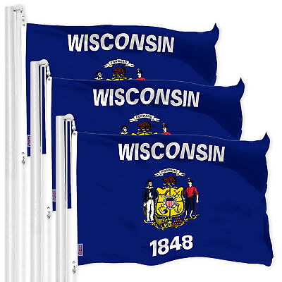#ad G128 3 Pack Wisconsin WI State Flag 3x5 Ft LiteWeave Pro Printed 300D Polyester $43.99