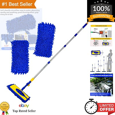 #ad Car Wash Brush with 61quot; Long Handle 2 Pads Chenille Microfiber Truck Washer ... $49.94