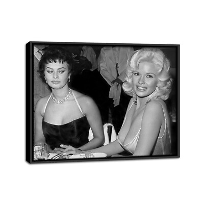 #ad Sophia Loren Jayne Mansfield Framed Oil Canvas Print Wall Art Painting $46.88