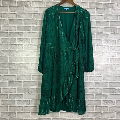 #ad #ad Draper James Elegant Emerald Green Crushed Velvet Wrap Belted Formal Dress Mediu $14.58