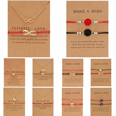 #ad 2Pcs Women Bracelet Pendant Necklace with Card Clavicle Chain Friendship Jewelry $1.61