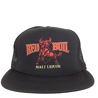 #ad Vtg Red Bull Malt Liquor Hat Logo Mesh Foam Snap Back Trucker Baseball Dad Cap $53.75