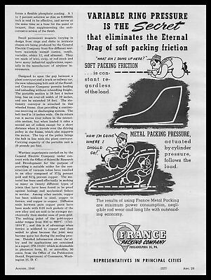 #ad 1946 France Packing Company Philadelphia Variable Ring Pressure Cartoon Print Ad $9.07