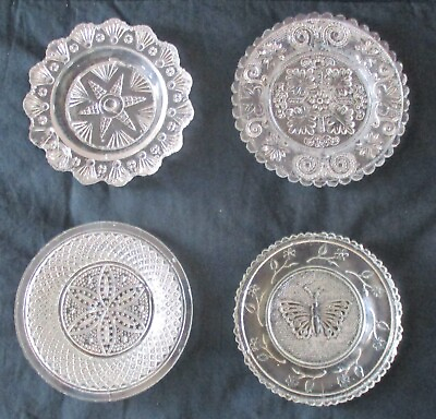 #ad Four 4 EAPG Lacy Flint Glass Cup Plates $7.00
