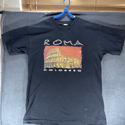 #ad Vintage Roma Colosseo Italian T Shirt Mens Black Short Sleeve Single Stitch $12.82