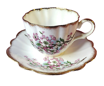 #ad #ad Taylor and Kent Teacup and Saucer Fine Bone China England Pink Floral Gold VTG $27.99