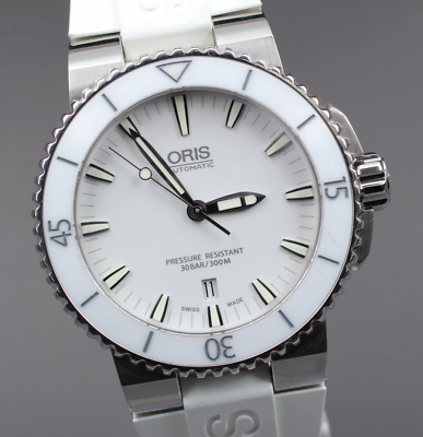 #ad Rare white Dial N MINT ORIS Aquis 7653 Date Automatic Men#x27;s Watch From JAPAN $999.99