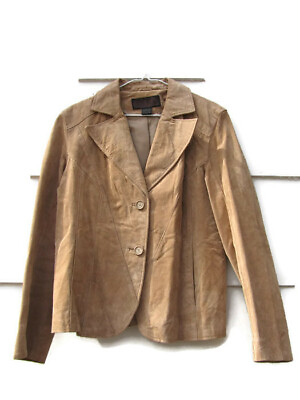 #ad Siena Women#x27;s 100% Brown Suede Leather Jacket Front Button Size 14 $22.13
