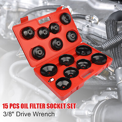 #ad 15pcs Oil Filter Removal Cap Type Wrench Socket Set Auto Aluminum Alloy Tool Kit $25.49