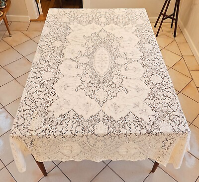 #ad Quaker Lace Tablecloth #7100 Rectangle Duchess 55 x 77” Vintage Clean Off White $50.00