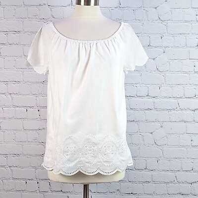 #ad Vineyard Vines Sz Small Romantic White Peasant Top On Off Shoulder White Eyelet $17.95