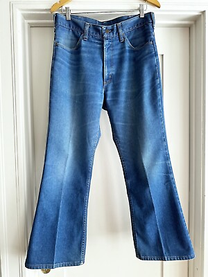 #ad Vintage Sears King#x27;s Road Bell Bottom Denim Flare 646 Faded Blue Jeans 32 x 27 $75.00