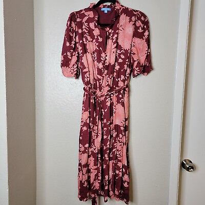 #ad Draper James Dress XL Wine Red Floral Sash RSVP Short Sleeve Casual Office $21.00