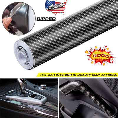 #ad 6D Gloss Black Cars Carbon Fiber Vinyl Wrapping Film Roll Bubble Free US Seller $7.99