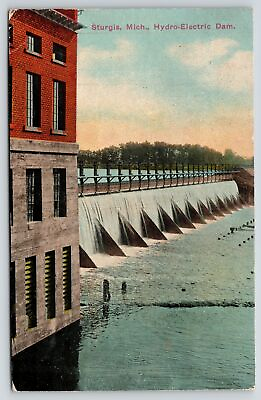 #ad Sturgis Michigan Hydro Electric Dam Close Up Power House Building c1912 Postcard $10.00