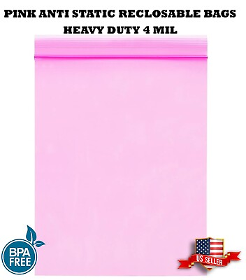 Antistatic Pink 4 Mil Zip Seal HEAVY DUTY Static Reclosable Top Lock Bags #ad $400.13