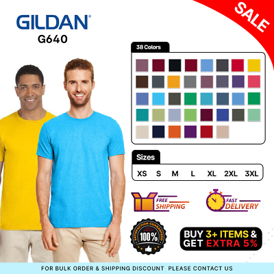 #ad Gildan G640 Mens Short Sleeve Plain Softstyle Ringspun Cotton Jersey T Shirt $12.40