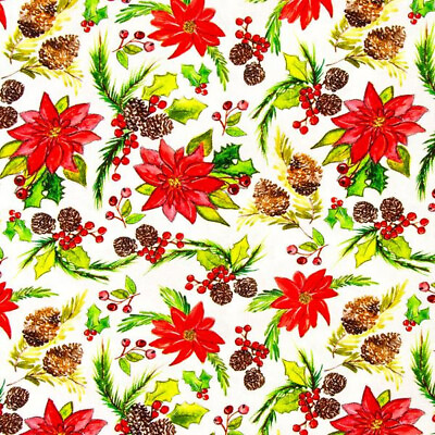#ad Debbie Shore Christmas Traditions Poinsettia White Fabric 100% Cotton 621835 $9.88