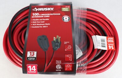 Husky 100 Ft Indoor Outdoor Extension Cord 14 gauge 13 Amps 125 V New #ad $38.69