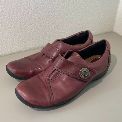 #ad Clarks Artisan Kessa Betty Burgundy Red Leather Slip On Strap Shoes Sz 9.5 $12.99