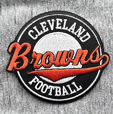 #ad CLEVELAND BROWNS EMBROIDERED IRON ON PATCH 3.25” DIAMETER FREE SHIPPING $4.99