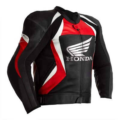 #ad Black Honda Motorcycle Leather Jacket Men Motorbike Racing Jacket Custom Made $195.00