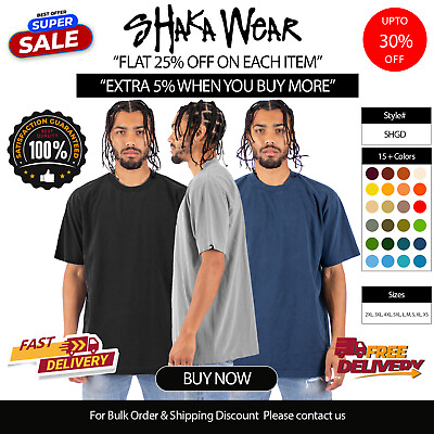 #ad Shaka Wear Mens USA Cotton Short Sleeve Garment Dyed Crew Neck T Shirt SHGD $14.76