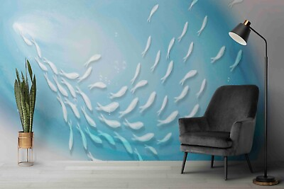 #ad 3D Blue Ocean Fish School Wall Murals Wallpaper Murals Wall Sticker AU $249.99
