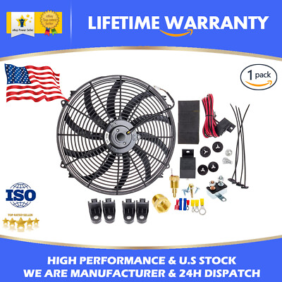 #ad 16quot; Slim Electric Radiator Fan Pusher Puller 120W High Power 3500CFM 2100RPM New $62.99
