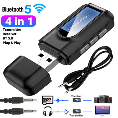 #ad 4 in 1 USB Bluetooth 5.0 Audio Transmitter Receiver Adapter For TV PC Car 3.5mm $9.91
