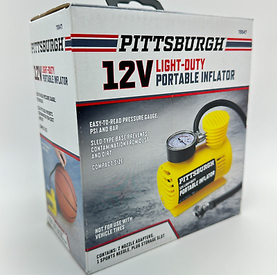#ad Pittsburgh Portable Pump Inflator Light Duty 12V Pressure Gauge Balls Tubes Bike $16.89