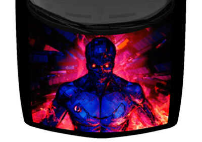 #ad Burning Futuristic Cyborg Truck Hood Wrap Vinyl Car Graphic Decal Blue Hot Pink $219.99