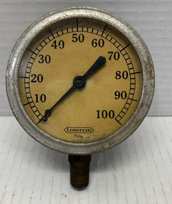 #ad Vintage Lonergan solid Brass Pressure Gauge 3.5 inch Face Nice $59.95
