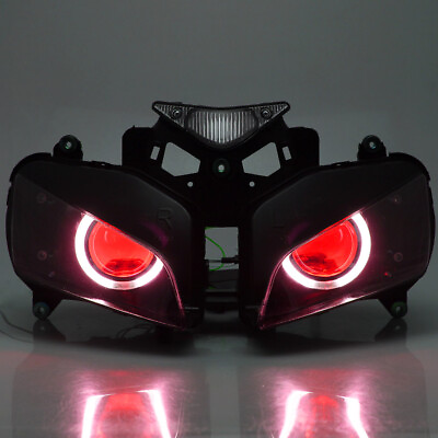 #ad Headlight Assembly Red Devil White Angel Eye Projector For Honda CBR1000 2004 07 $294.49