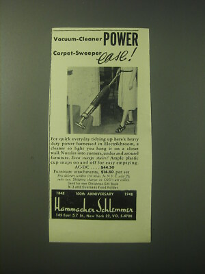 1948 Hammacher Schlemmer Electrikbroom Ad Vacuum Cleaner Power Ease $16.99