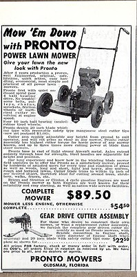 #ad 1949 Print Ad Pronto Power Lawn Mowers ClintonBriggs amp; Stratton OldsmarFL $10.52