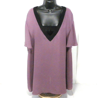 #ad Torrid Womens Georgette Blouse Top 5X Size 5 Purple Bar V Neck Flutter Sleeve $21.99