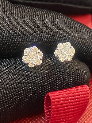 #ad #ad Pave 0.66 Carats Round Brilliant Diamonds Pressure Set Stud Earrings In 14K Gold $892.80