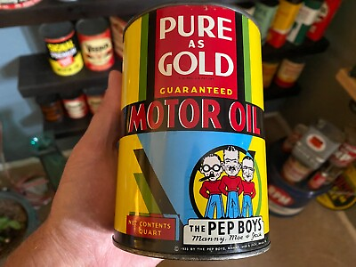 #ad VINTAGE 1933 FULL NOS PEP BOYS PURE AS GOLD 1 QUART MOTOR OIL CAN PA NICE MINTY $574.95