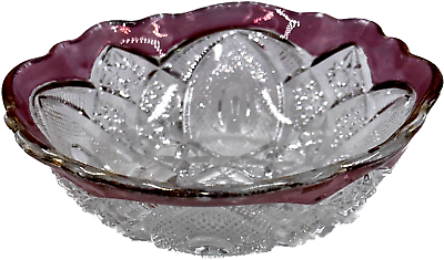 #ad Antique NEW HAMPSHIRE Blush Stained 5 1 4quot; Fruit Berry Bowl EAPG Glass $9.00