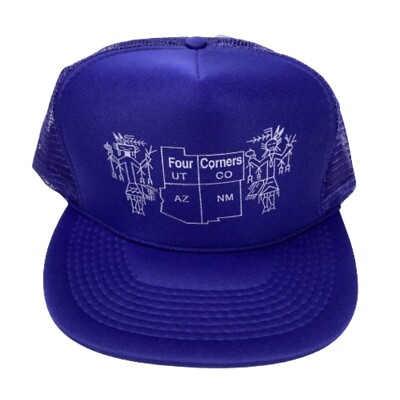 #ad Vintage New Four Corners American Tourist Foam Snap Back Trucker Hat Royal Blue $14.40
