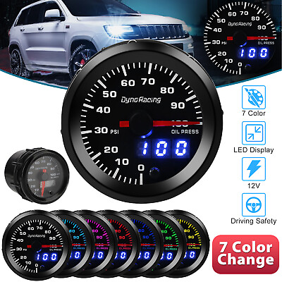 #ad #ad 2quot; 52mm 7 Color LED Electronic Car Digital Oil Pressure PSI Gauge Meter W Sensor $36.98