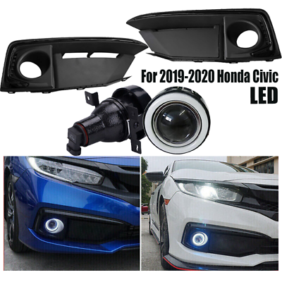 #ad Pair Front Bumper LED Fog Lights W Black Cover Bezel For 19 21 Honda Civic Sport $69.99