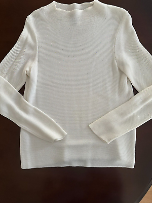 #ad Eileen Fisher Womens Pullover Sweater Cream ivory Italian Cotton Yarn Small $28.99