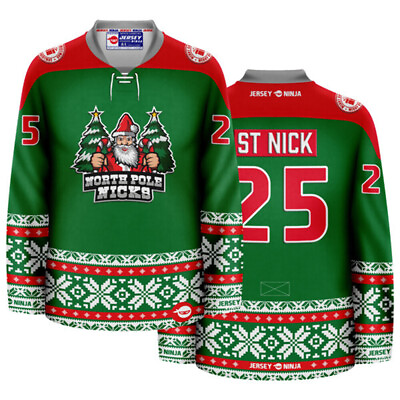 #ad Christmas North Pole Nicks Green Holiday Hockey Jersey $134.95