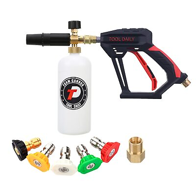 #ad Short Pressure Washer Gun with Foam Cannon 1 4 Inch Quick Connector with 5 Pr... $44.31