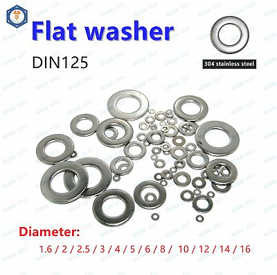 #ad 304 stainless steel Flat Washer M2 M2.5 M3 M4 M5 M6 M8 M10 M12 DIN125 $7.35