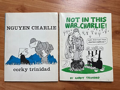 #ad 2 VTG Corky Trinidad Cartoon Not In This War Charlie Nguyen Charlie Paperbacks $80.00