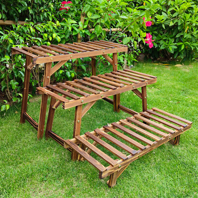 #ad Large 3 Tier Step Plant Stand Wood Ladder Shelf Garden for Patio Indoor Outdoor $31.91